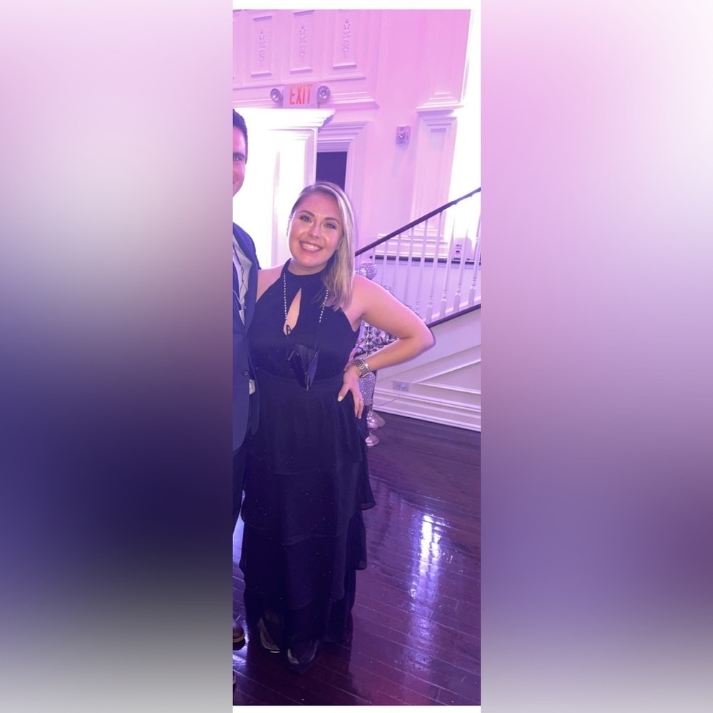 Express Black Tiered Sparkling Maxi Dress keyhole detail - Picture 2 of 9